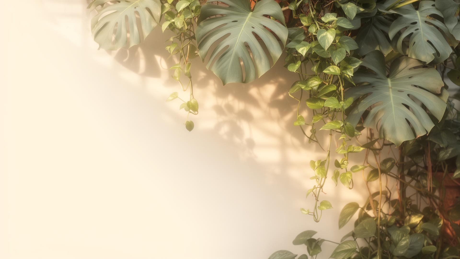 Lush sage monstera leaves in soft morning light
